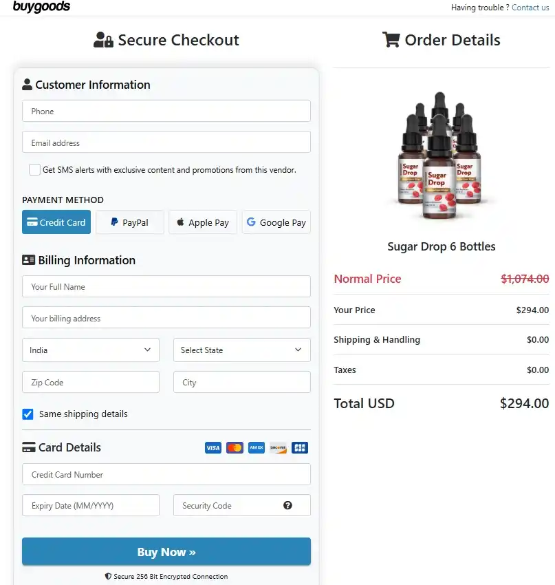 Sugar Drop Secure Order Page — Checkout
